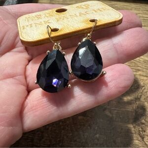 New Pink Panache dark purple pear earrings. Gold hardware.